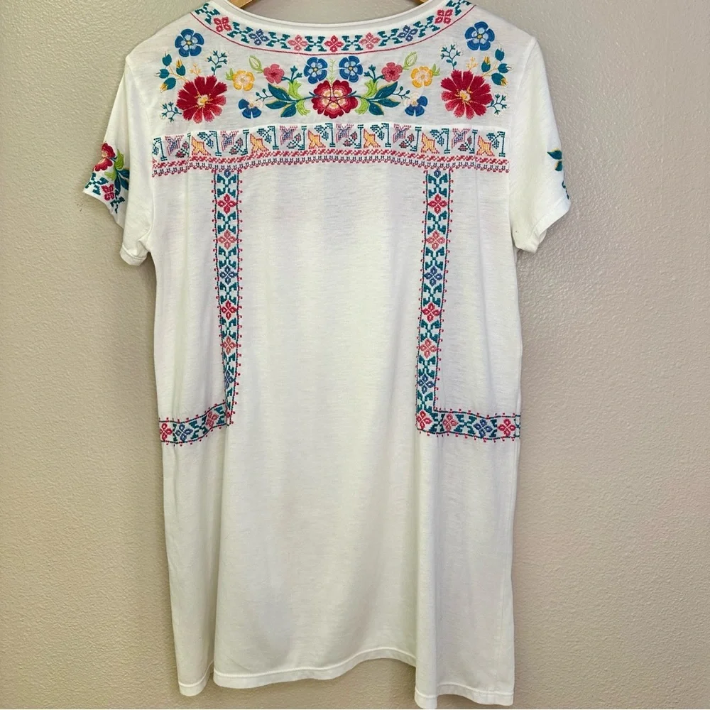 Johnny Was Embroidered Floral Tunic White Short Sleeve Top - Picture 3 of 7